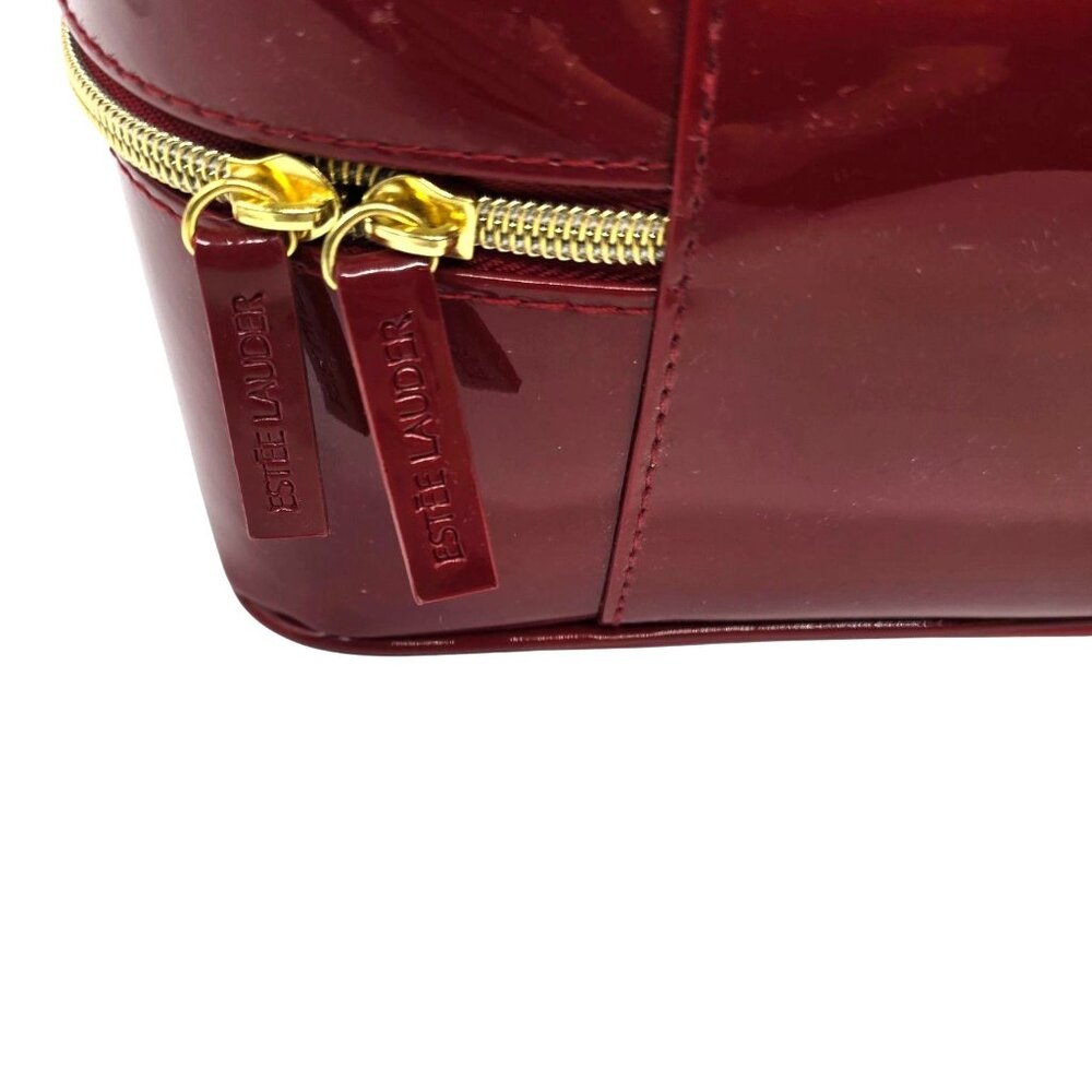 Estee Lauder Sleek Red Patent Leather Cosmetic Travel Bag W/ Gold Zipper Accents - Picture 9 of 12